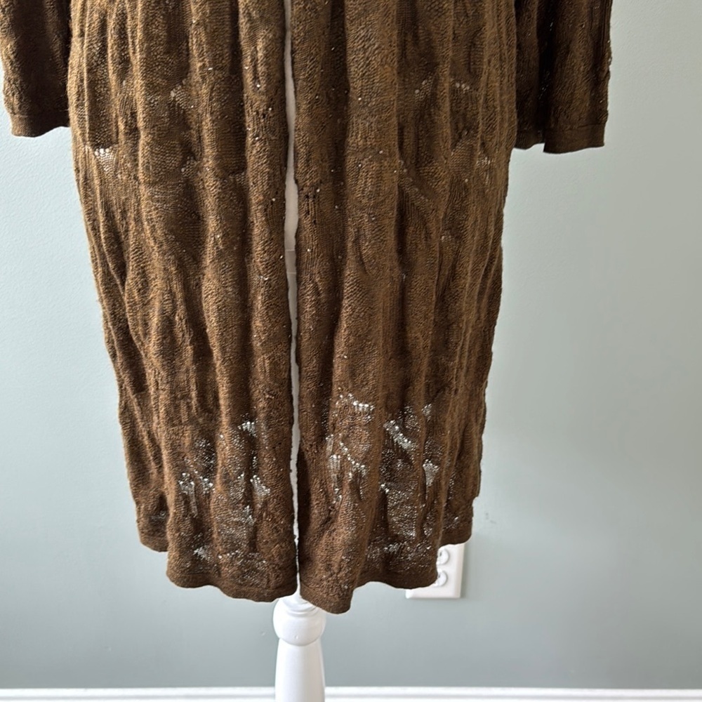Eileen Fisher Brown Cardigan Sweater with Open Front and Long Length Size L - Picture 3 of 7